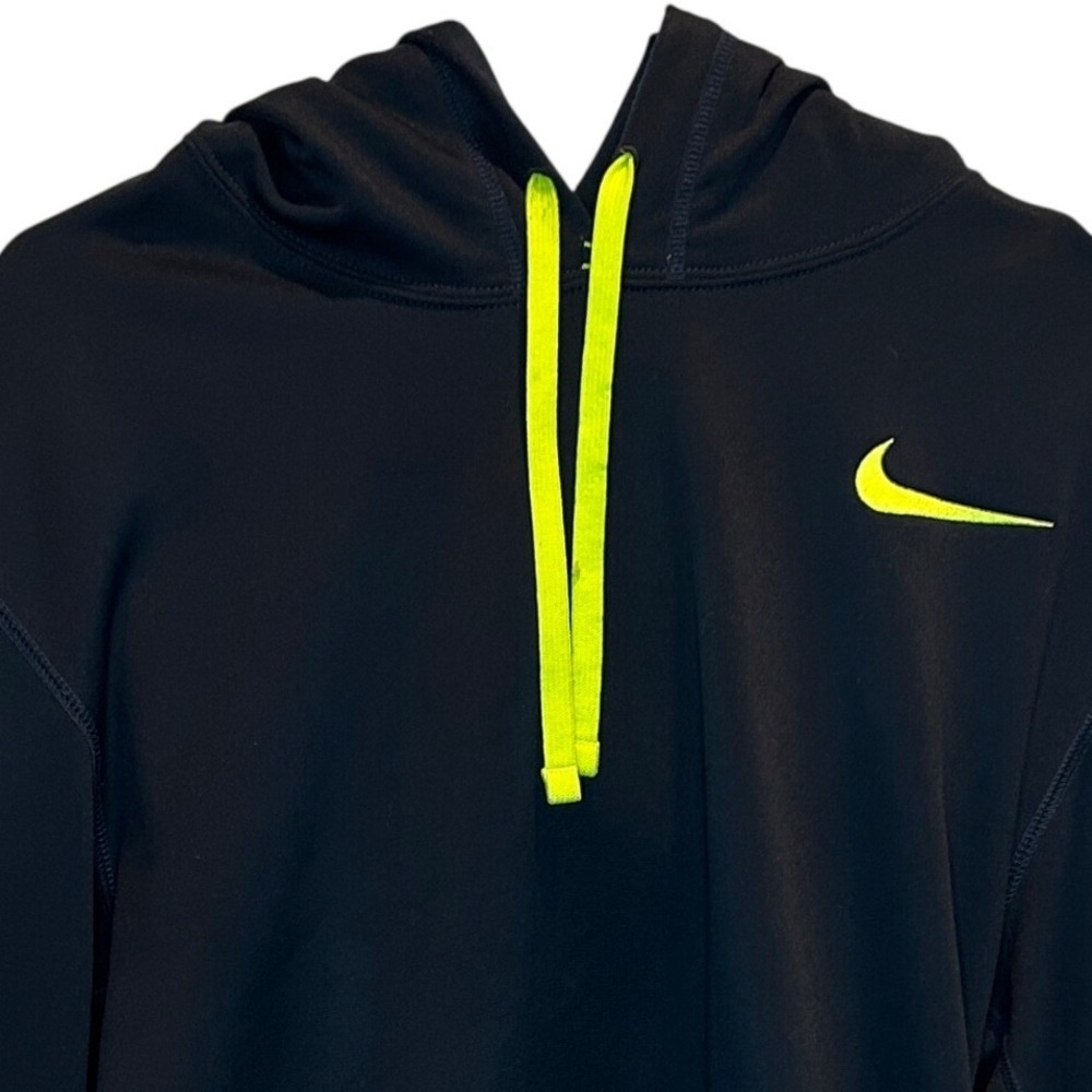 Nike Men's Therma-FIT Pullover Hoodie Black Neon Yellow Swoosh Large Kangaroo